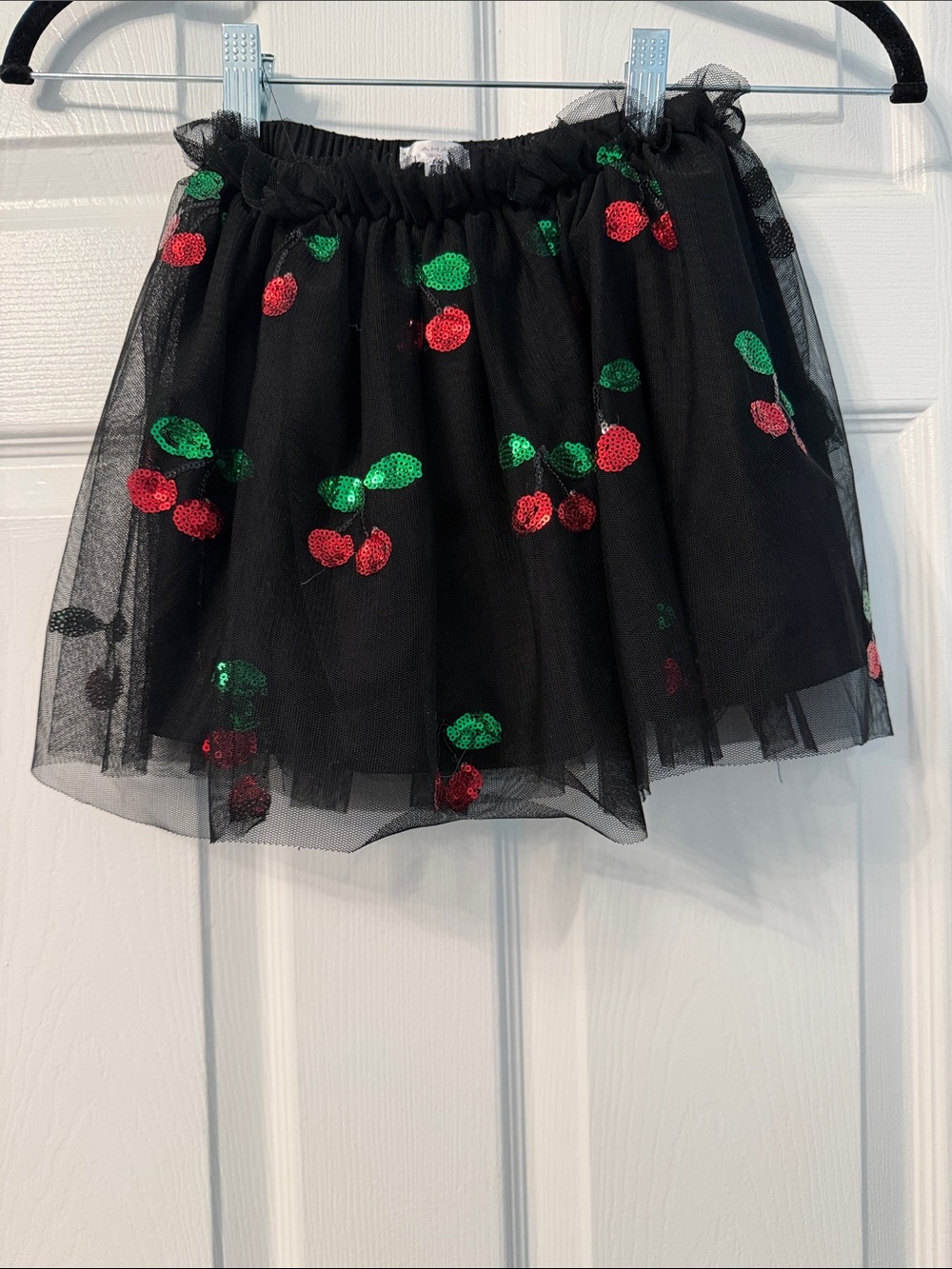 Girls' Black Tulle Skirt with Red Sequin Cherries